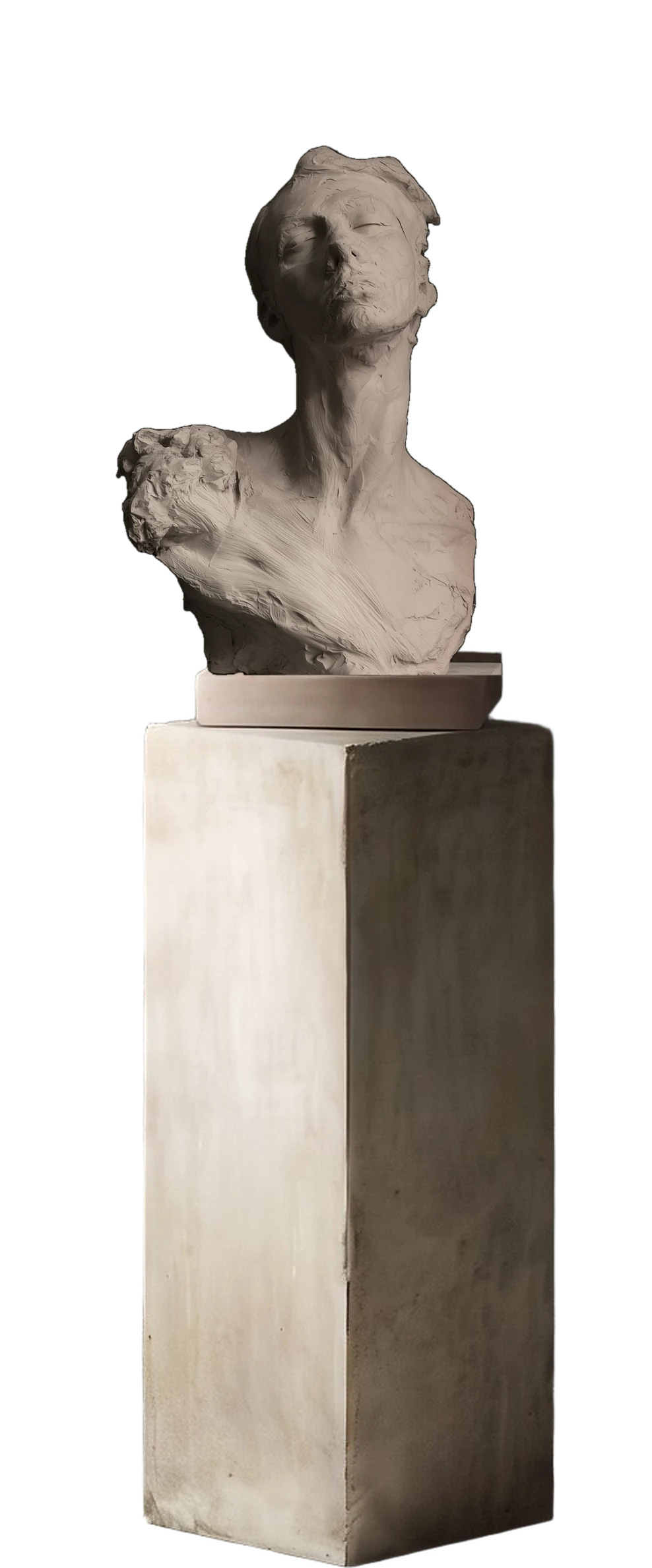 Dr. Colby's bust on a pedestal in a green panelled room, lit by a tall window
